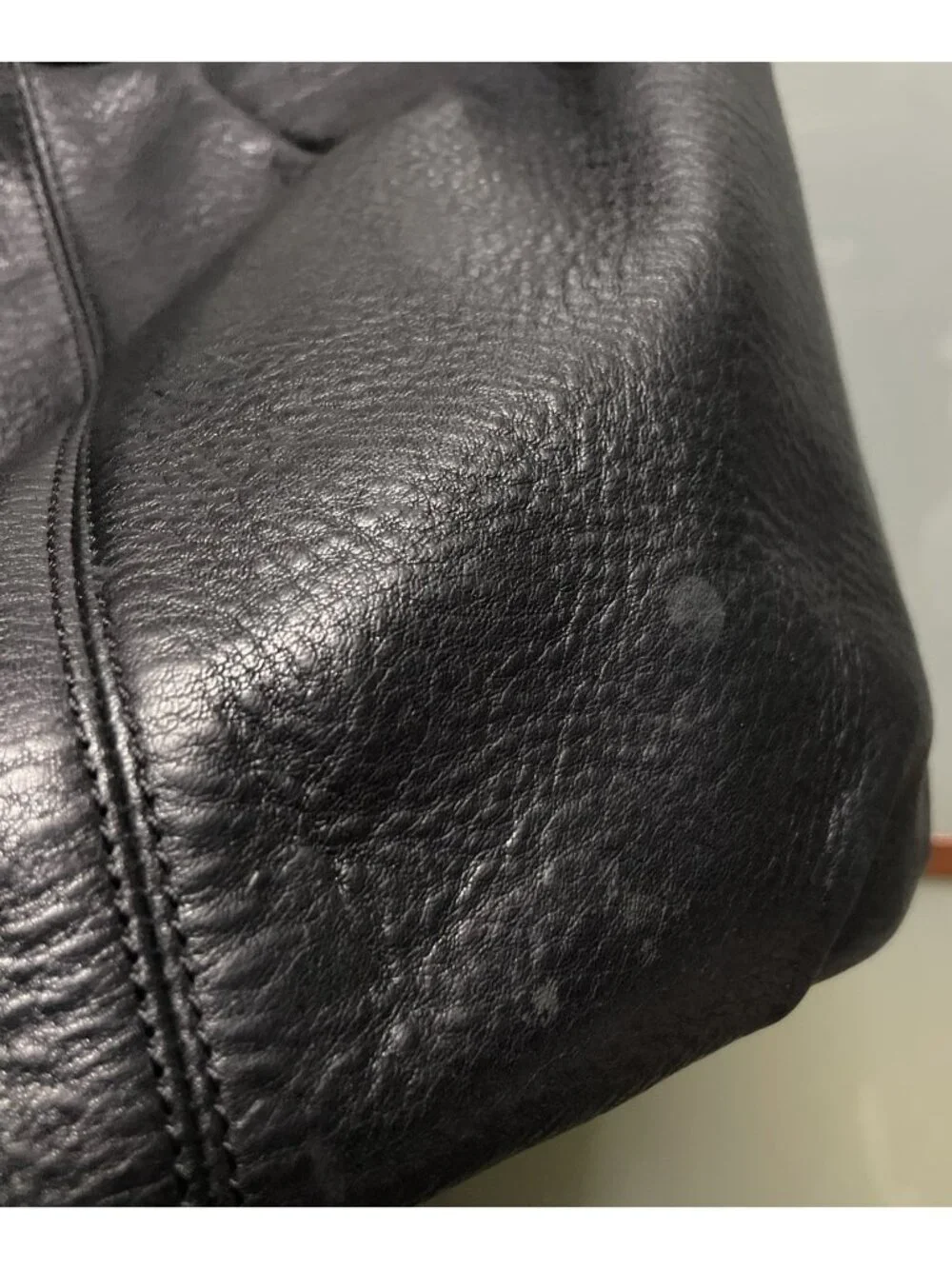 Calvin Klein Vintage Pebbled Black Leather Buckle Accented Hobo Shoulder Bag